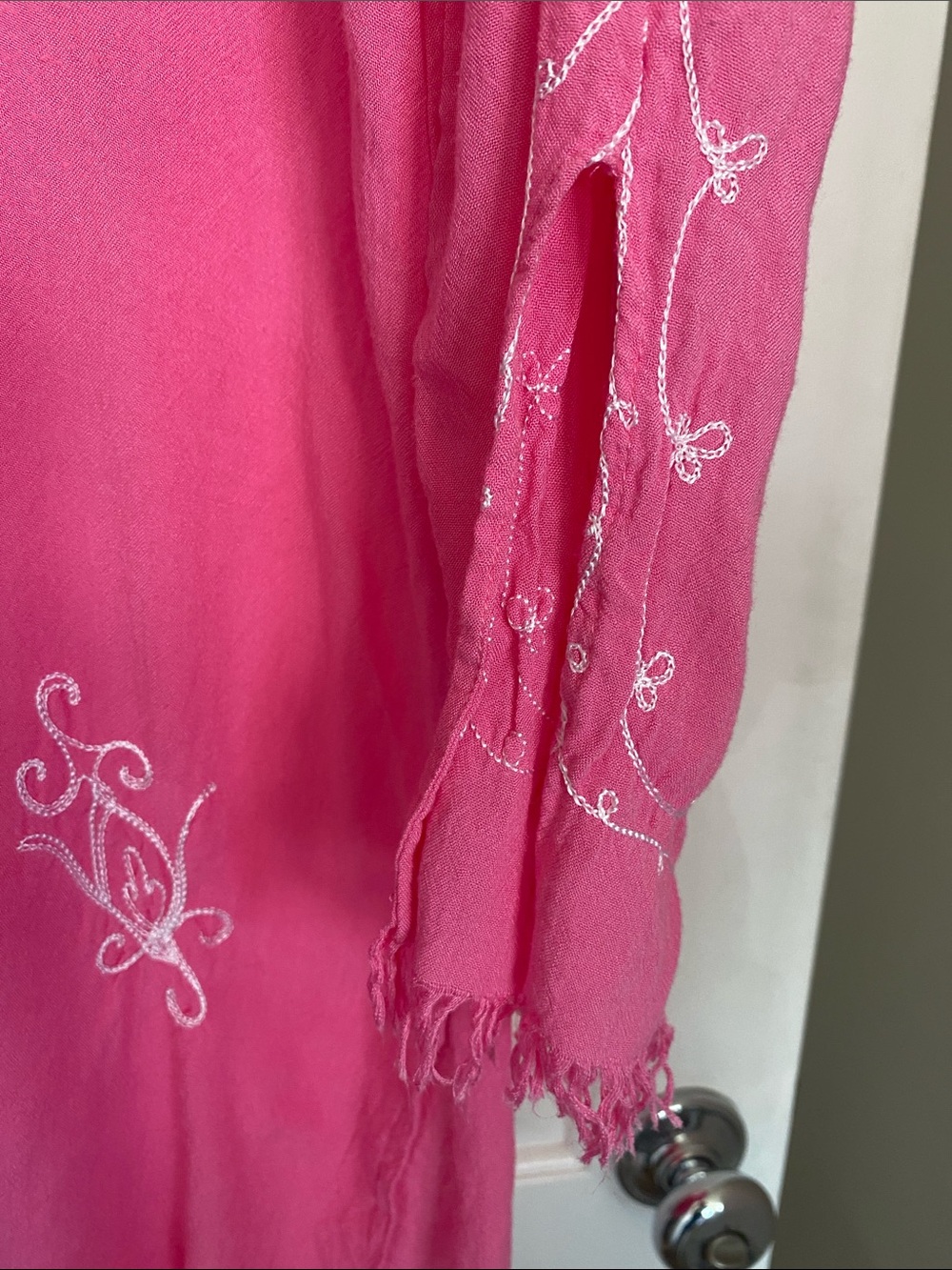 Bartholomew Pink and White Embroidered Tunic Top Bathing Suit Cover Up S/M - Picture 5 of 9